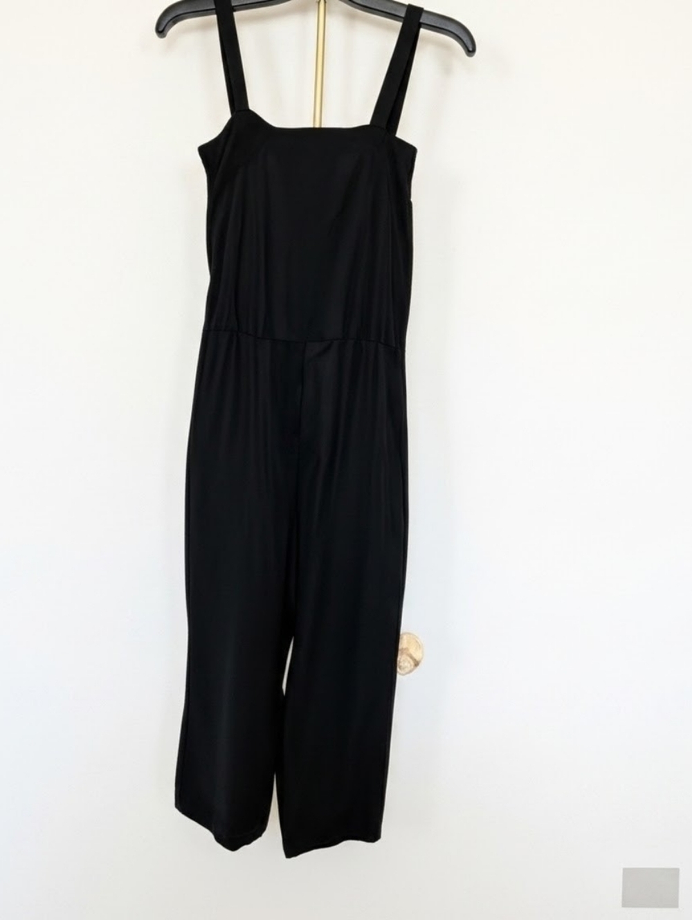 LOFT Black Linen Blend Straight-Neck Jumpsuit with Straps  Small/Petite
